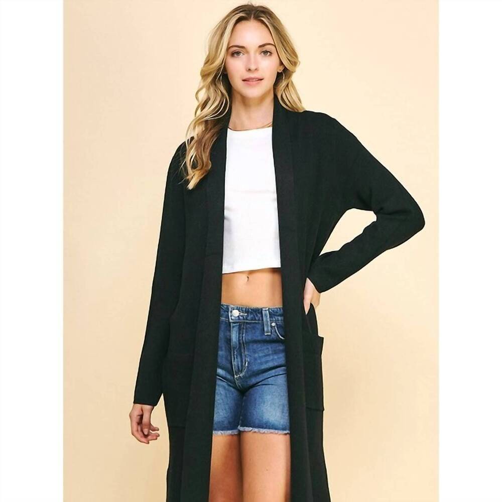 NEW PINCH long open knitted cardigan in black